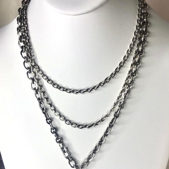 LOIS HILL Sterling Silver Cut Out Heart Pendant Multi-Strand Open Link Necklace - Picture 3 of 11